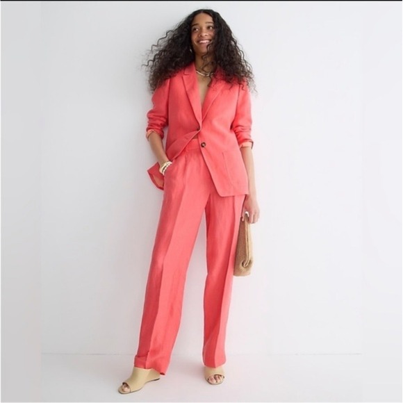J.Crew Coral Women's Linen Blend Straight Leg Pants Trousers 10 Classic Coastal - Picture 2 of 10